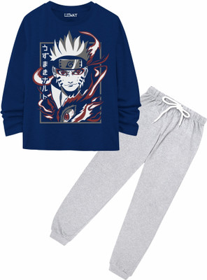 Litway Boys Casual T-shirt Track Pants(Navy Blue)