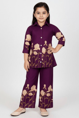 Minnat Fashion Baby Girls Party(Festive) Top Pant(MAROON)