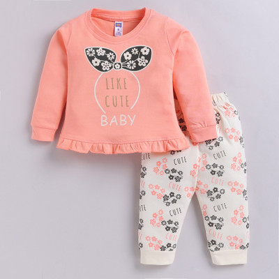 NOTTIE PLANET Baby Girls Casual Dress Pyjama(Coral)