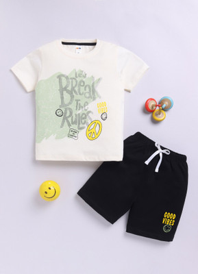 LITTLE NINJA Baby Boys Casual T-shirt Shorts(CREAM BLACK)