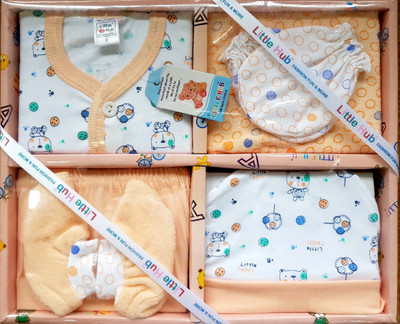 LITTLE HUB Baby Boys & Baby Girls Casual T-shirt Bootie, Cap, Mitten(PEACH)