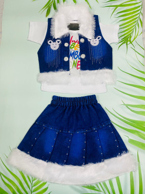 I Naina Dresses Girls Party(Festive) Jacket Top, Skirt(Blue & White)