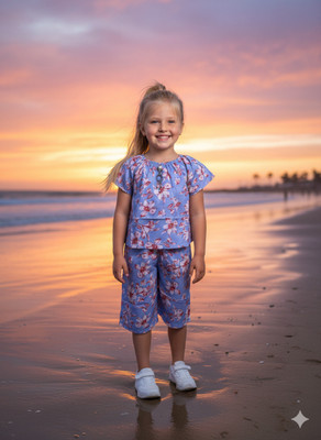 SOULSHINE Baby Girls Casual Top Pant(Blue)