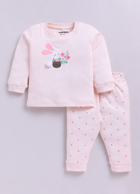 Smart Baby Baby Boys & Baby Girls Casual T-shirt Pyjama(Pink)