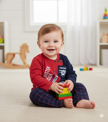 CuteHug Baby Boys & Baby Girls Party(Festive) Dress T-shirt, Pyjama(Navy)