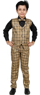 Arshia Fashions Boys Party(Festive) Shirt Waistcoat, Pant(Brown)