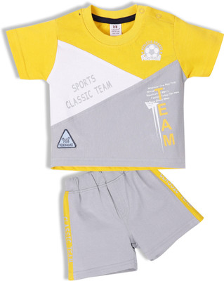 Teddy Housee Baby Boys & Baby Girls Casual T-shirt Shorts(Yellow, Grey)
