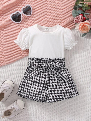 HouseOfCommon Baby Boys & Baby Girls Casual T-shirt Shorts(Off-White)