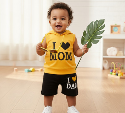 MUSNAHGARMENTS Baby Boys & Baby Girls Casual T-shirt Shorts(Yollow and Black)