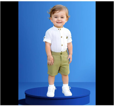 Riyannshi Boys Casual Shirt Pant(Green)