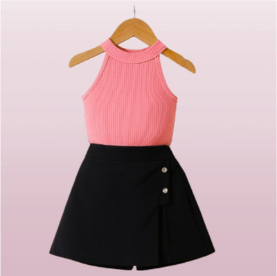 RIYANSHI Girls Casual Top Shorts(Pink, Black)