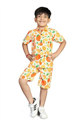 Kenvi Textile Boys Casual Shirt Shorts(Orange)