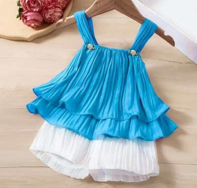 HR Fashions Baby Girls Party(Festive) Top Shorts(Light Blue)