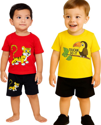 SEGRO Baby Boys & Baby Girls Casual T-shirt Shorts(RED, GOLD)
