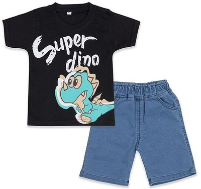 TiruCreations Baby Boys Casual T-shirt Shorts(Black)