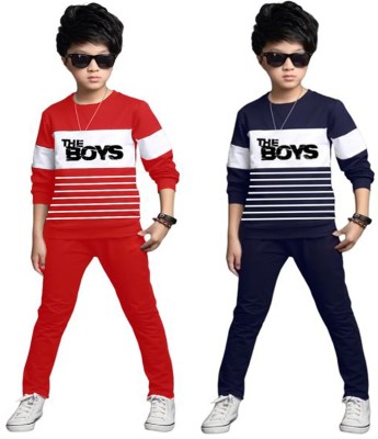 Cute N Tight Boys Casual T-shirt Track Pants(Red,Navy)