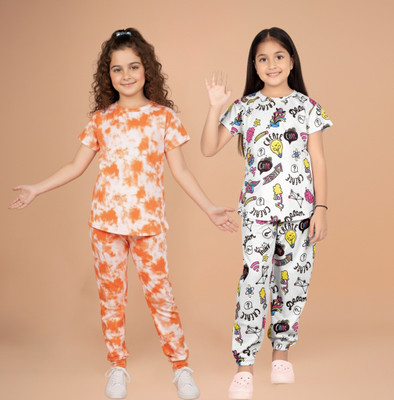 FEBVIBE Girls Casual T-shirt Pyjama(Multicolor 10)