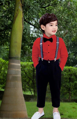 ZIKIGO Dungaree For Baby Boys & Baby Girls Party Self Design Cotton Blend(Red, Pack of 1)