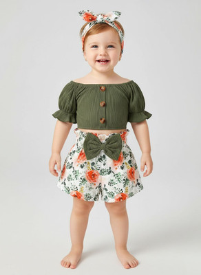 PORPY Baby Girls Disney Princess Party(Festive) Top Shorts, Hairband(Olive)