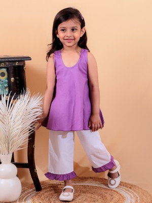 Junitos Girls Casual Top Pyjama(Purple & White)