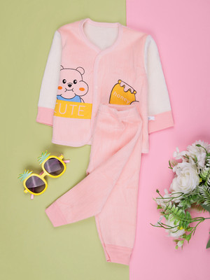 V-MART Baby Girls Casual T-shirt Pyjama(Light Pink)