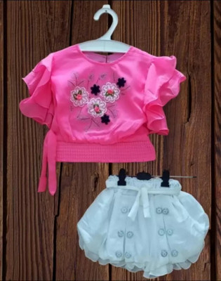Shree Ganesh Baby Girls Party(Festive) Top Skirt(Pink, White)