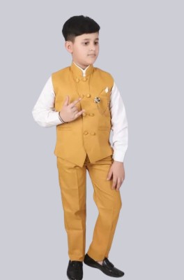 KIDCHAMP Boys Party(Festive) Waistcoat Shirt, Pant(Yellow)