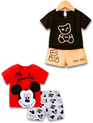 Sahabaj Baby Boys Casual T-shirt Shorts(black, red)