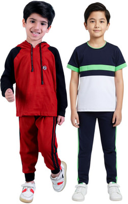 Chandrika Boys Casual T-shirt Trouser(MAROON_GREEN)