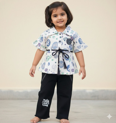 DDORA Baby Girls Casual Top Capri(WHITE BLUE FLORAL)