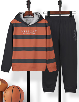Hellcat Girls Casual T-shirt Track Pants(Orange, Grey)