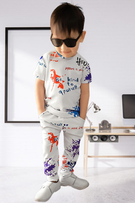 Sagar Impex Boys Party(Festive) T-shirt Pant(White Happy)