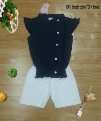 Haafa Girls Casual Top Shorts(Fril Dark Navy mil)