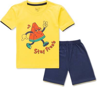 Baby's Pride Boys Casual T-shirt Shorts(Yellow, Navy)