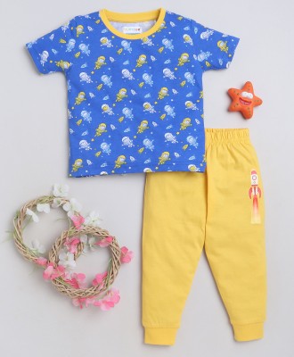 BUMZEE Boys Casual T-shirt Pyjama(Blue & Yellow)