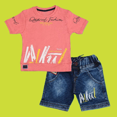 Worton Fashion Boys Casual T-shirt Shorts(PINK)