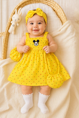 SHIFA COLLECTION Baby Girls Midi/Knee Length Festive/Wedding Dress(Yellow, Sleeveless)