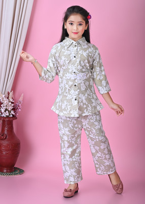 OKIYA COLLECTION Girls Party(Festive) Top Pant(Beige)