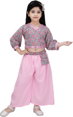 Samshil Fashion Girls Party(Festive) Top Pant(Pink)