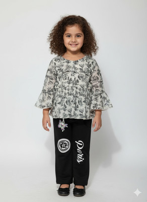 Girijesh Singh Baby Girls Casual Top Pant(Grey)