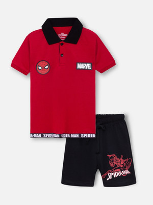 Nap Chief Boys & Girls Spiderman Casual T-shirt Shorts(Red & Black)