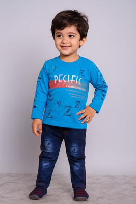 FELLORA Boys & Girls Party(Festive) T-shirt Jeans(Sky Blue)