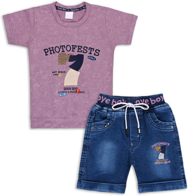 Silver Kraft Baby Boys Casual T-shirt Shorts(Purple)