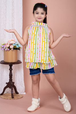 AFTAB DRESSES Girls Party(Festive) Top Shorts(YELLOW)
