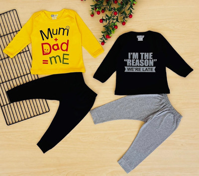 Piku Store Baby Boys & Baby Girls Casual T-shirt Track Pants(YellowMom & Black)