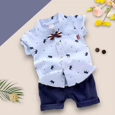 PROVOGUE Baby Boys & Baby Girls Party(Festive) Shirt Shorts(ROYAL TAJ_SKY_BLUE)