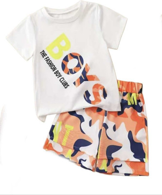 INDHRANI Baby Boys & Baby Girls Casual T-shirt Shorts(White & Orange)