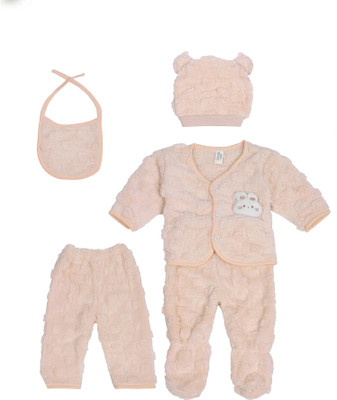 little ginnie Baby Boys & Baby Girls Casual Sweatshirt Bib, Cap, Track Pants, Pyjama(Paech)