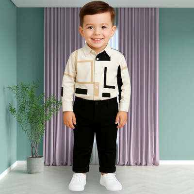 menvy Baby Boys Party(Festive) Shirt Pant(WHITE GEOMETRIC PATTERN)