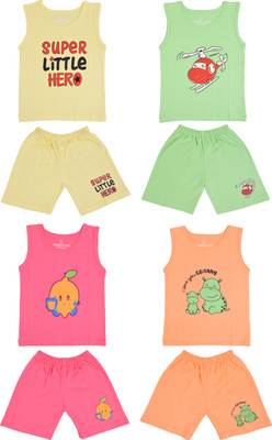 Toddylon Baby Boys & Baby Girls Casual Vest Shorts(Yellow, Green, Pink, Orange)